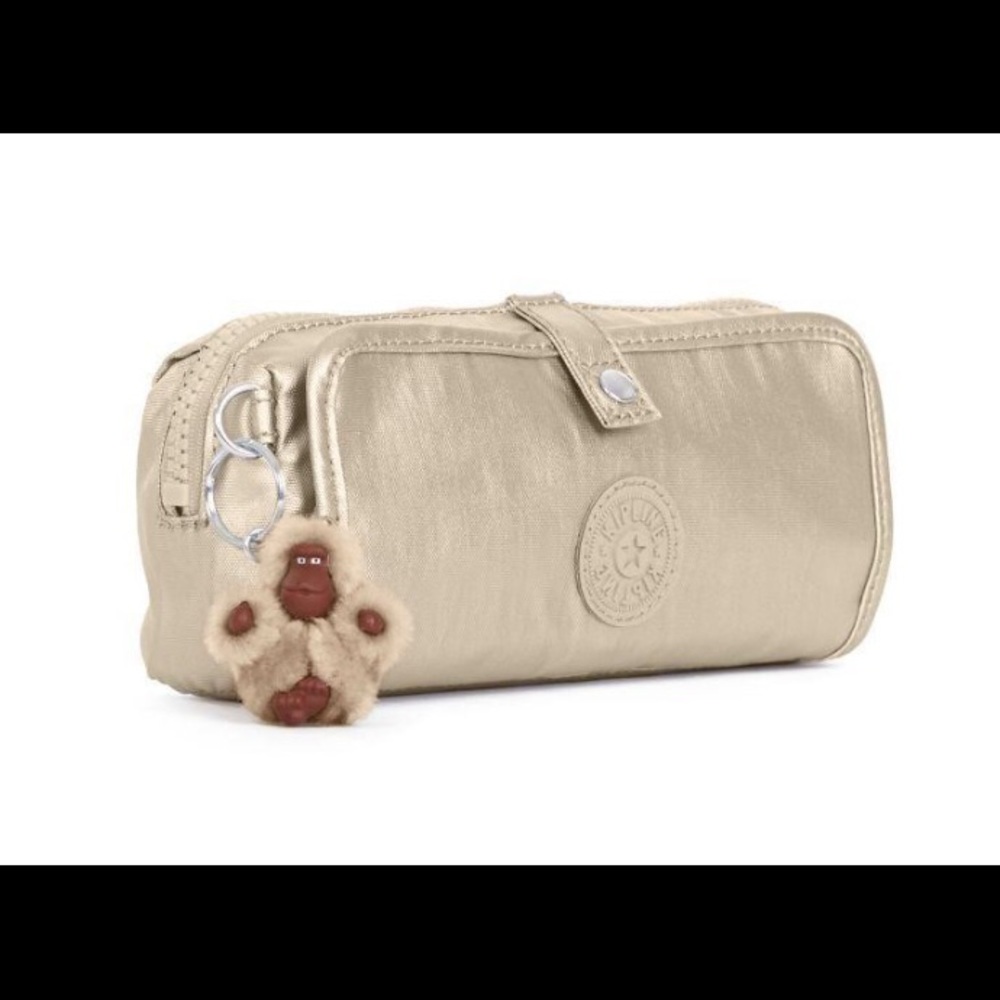 NWT: Kipling “Wolfe” Metallic Pencil Pouch with Monkey Keychain